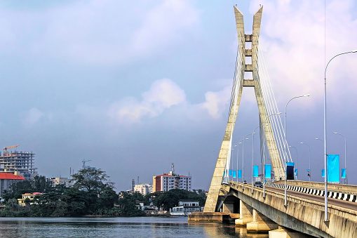 View of the Lekki-Ikoyi Link Bridge, a landmark in Lagos, Nigeria - Infrastructure and Transportation. West Africa.